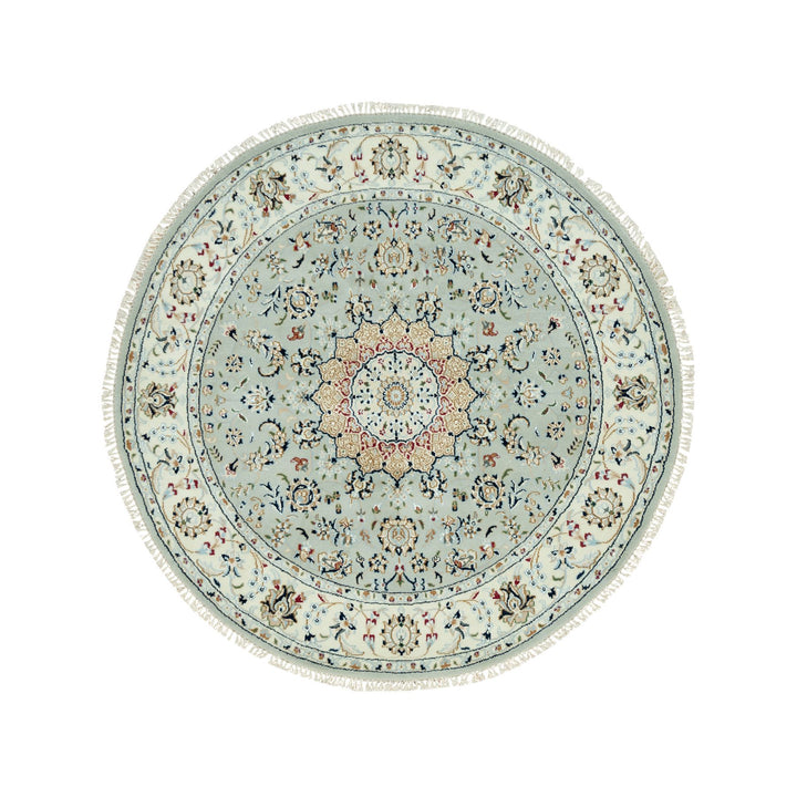 5'1" x 5'1" New Hand Knotted Grey Wool Round Oriental Rug - MOA10290435