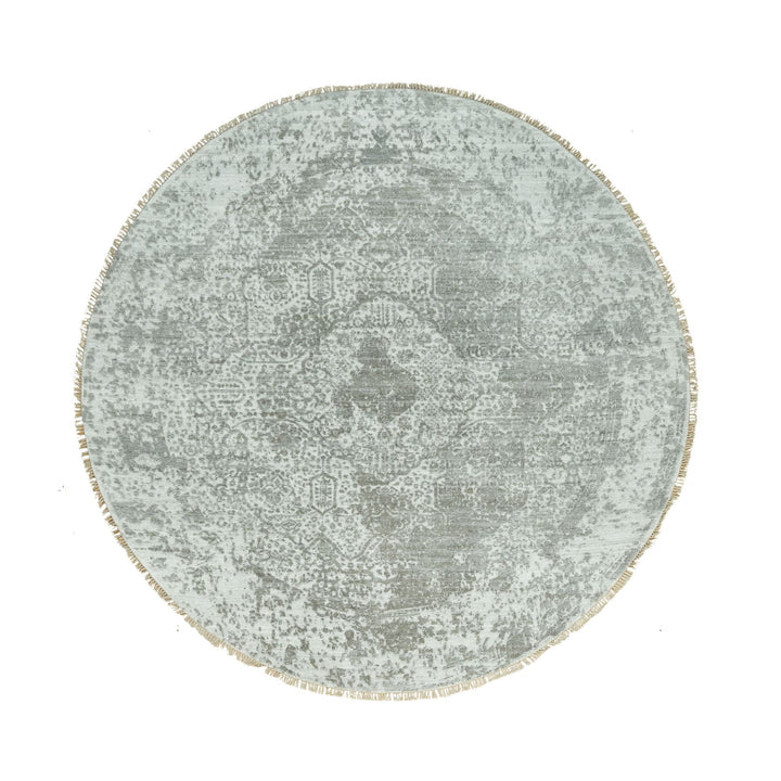 7'10" x 7'10" New Hand Knotted Grey Cotton Round Oriental Rug - MOA10290447