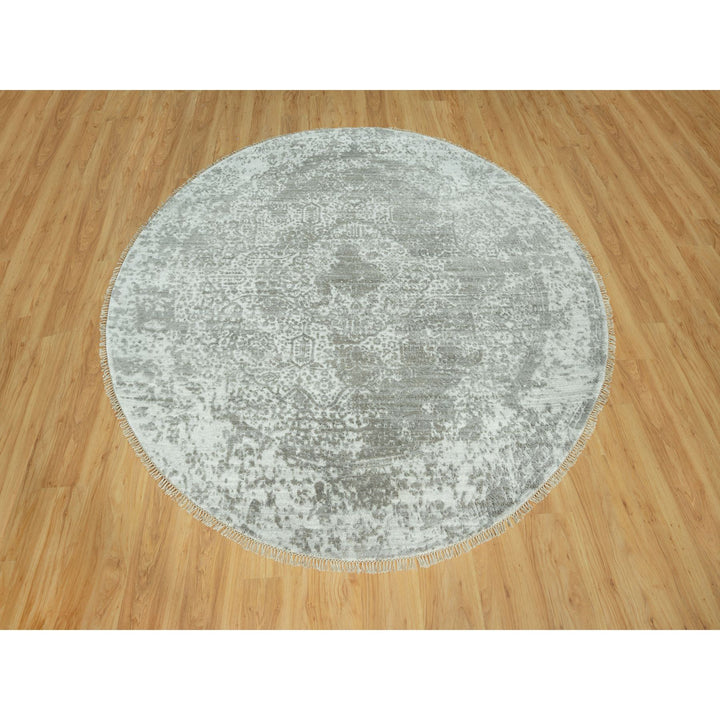 7'10" x 7'10" New Hand Knotted Grey Cotton Round Oriental Rug - MOA10290447