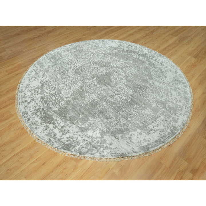 7'10" x 7'10" New Hand Knotted Grey Cotton Round Oriental Rug - MOA10290447