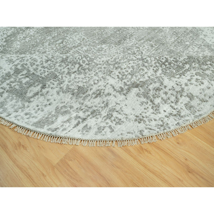 7'10" x 7'10" New Hand Knotted Grey Cotton Round Oriental Rug - MOA10290447