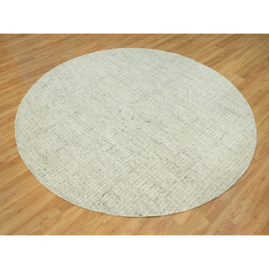 8'1" x 8'1" New Hand Woven Grey Wool Round Oriental Rug - MOA10290456