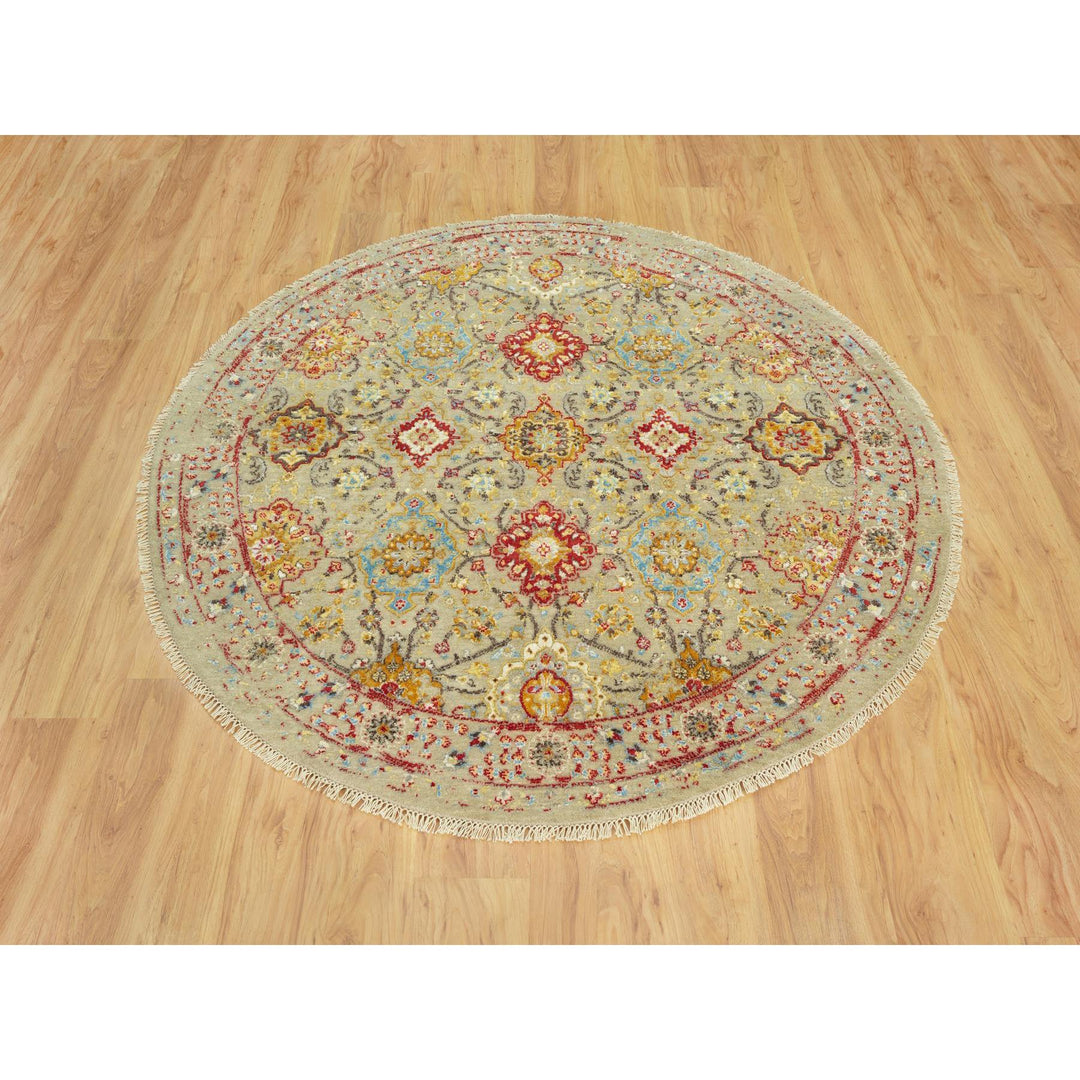 6'0" x 6'0" New Hand Knotted Beige Cotton Round Oriental Rug - MOA10290464