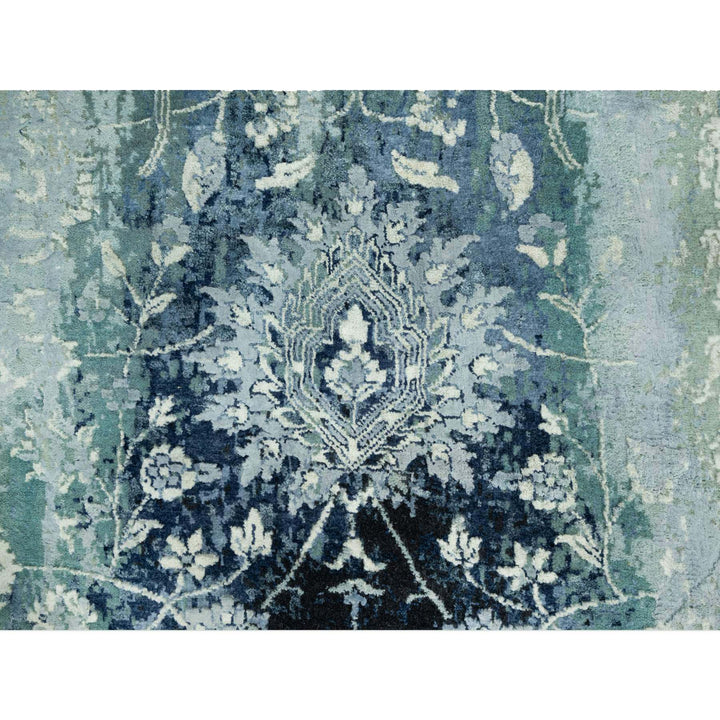 3'0" x 5'10" New Hand Knotted Blue Wool & Silk Runner Oriental Rug - MOA10290470