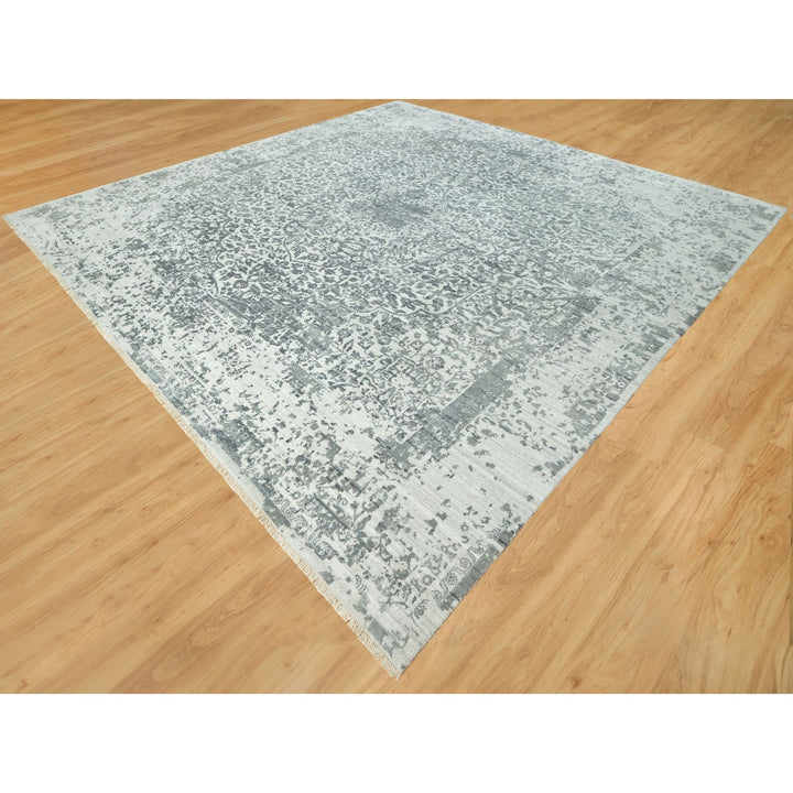 13'9" x 13'10" New Hand Knotted Grey Cotton Square Oriental Rug - MOA10290477