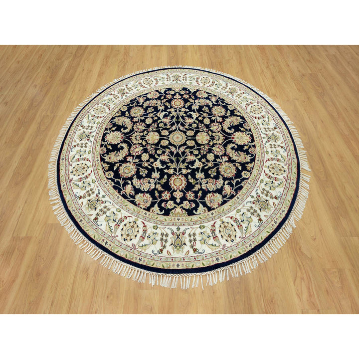 6'7" x 6'7" New Hand Knotted Blue Wool Round Oriental Rug - MOA10290497