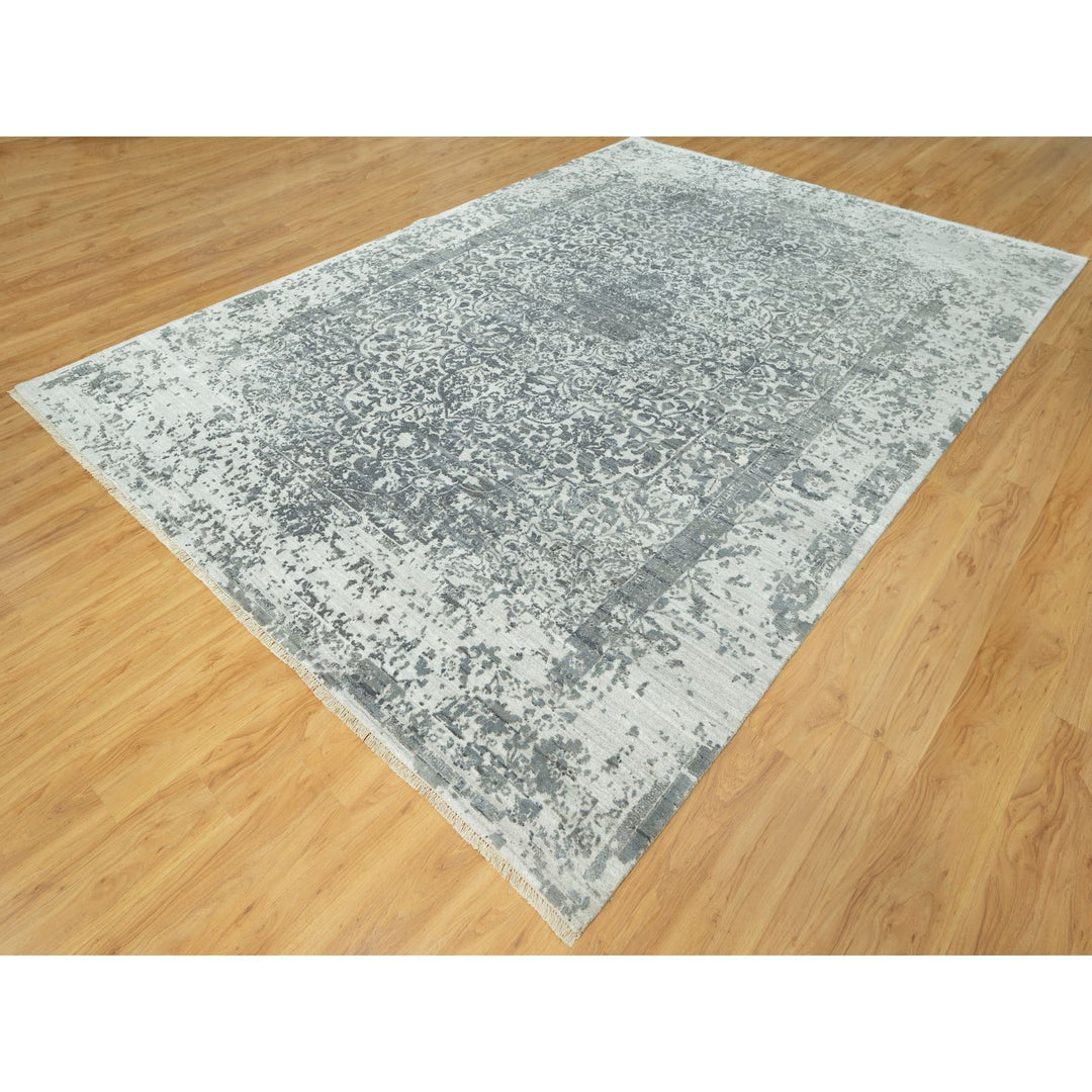 10'0" x 14'1" New Hand Knotted Grey Wool & Silk Rectangle Oriental Rug - MOA10290527