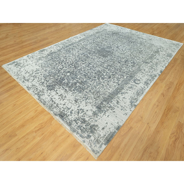 10'0" x 14'1" New Hand Knotted Grey Wool & Silk Rectangle Oriental Rug - MOA10290527