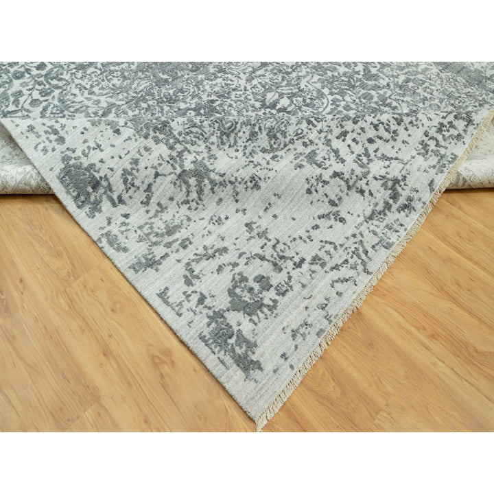 10'0" x 14'1" New Hand Knotted Grey Wool & Silk Rectangle Oriental Rug - MOA10290527