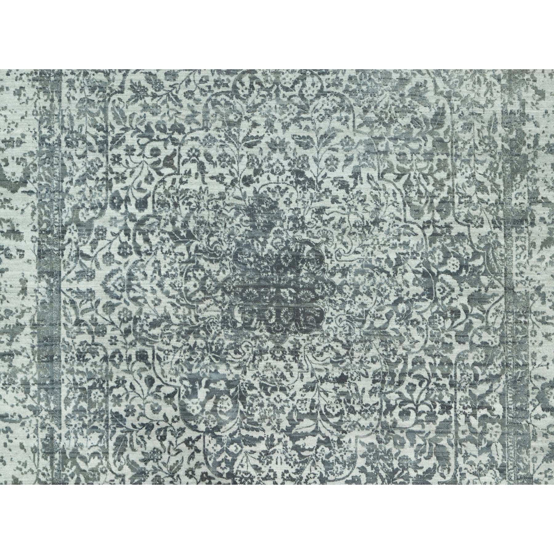 10'0" x 14'1" New Hand Knotted Grey Wool & Silk Rectangle Oriental Rug - MOA10290527