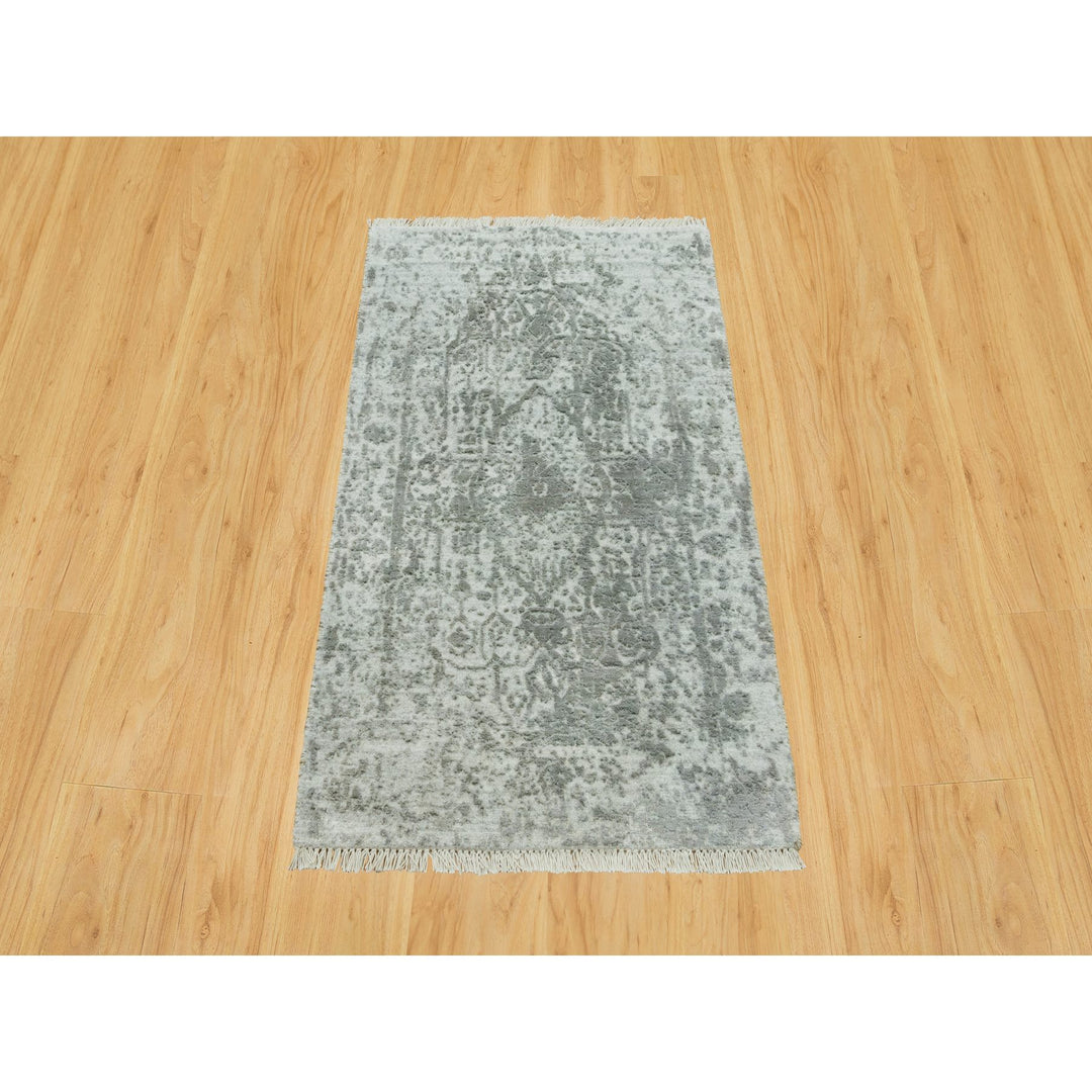 2'0" x 3'2" New Hand Knotted Grey Wool & Silk Rectangle Oriental Rug - MOA10290536