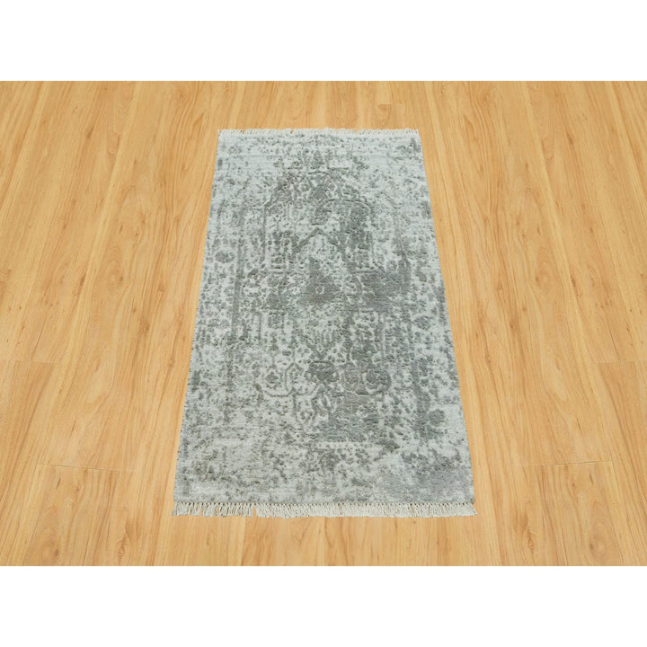 2'0" x 3'2" New Hand Knotted Grey Wool & Silk Rectangle Oriental Rug - MOA10290536