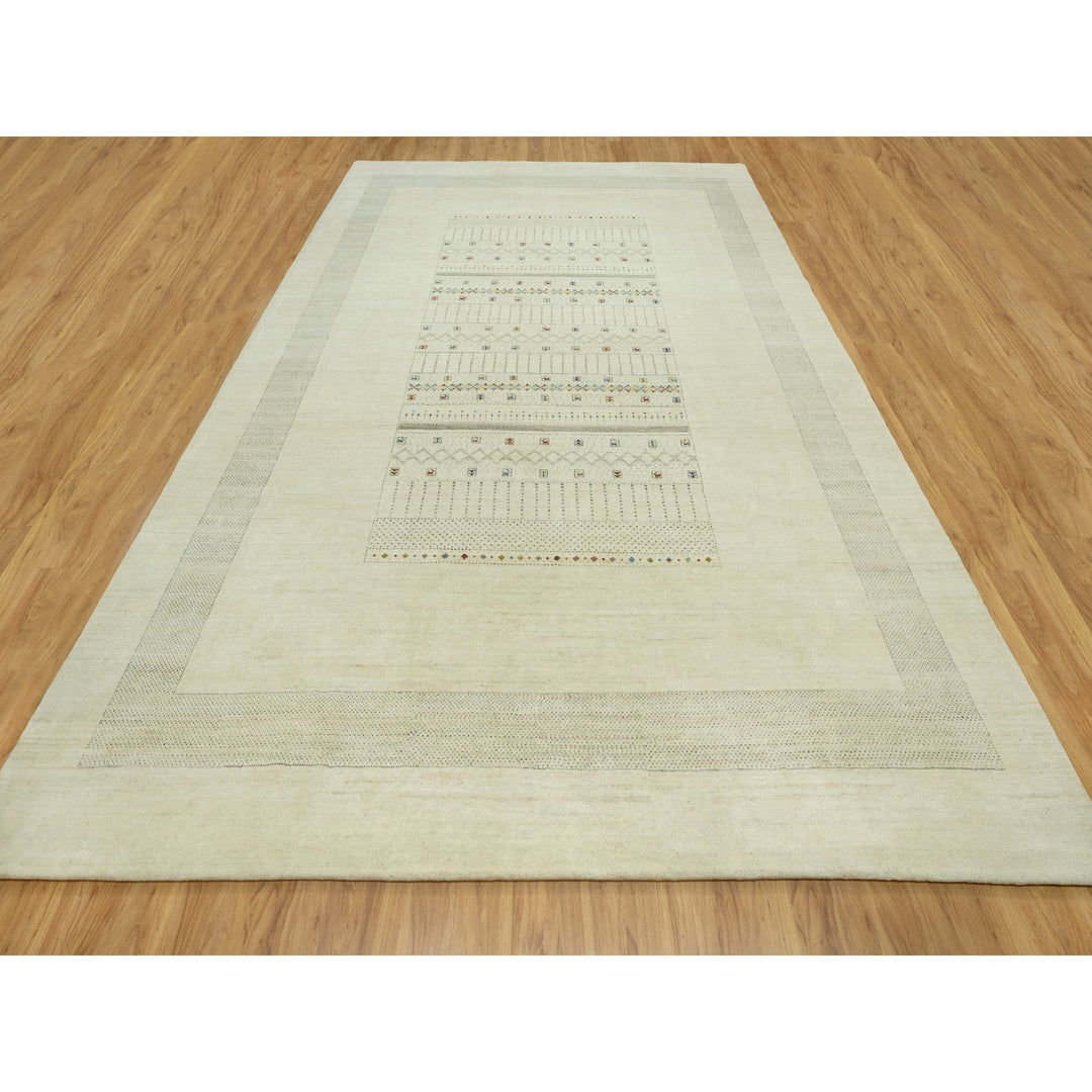 10'1" x 14'2" New Hand Knotted Ivory Wool Rectangle Oriental Rug - MOA10290566