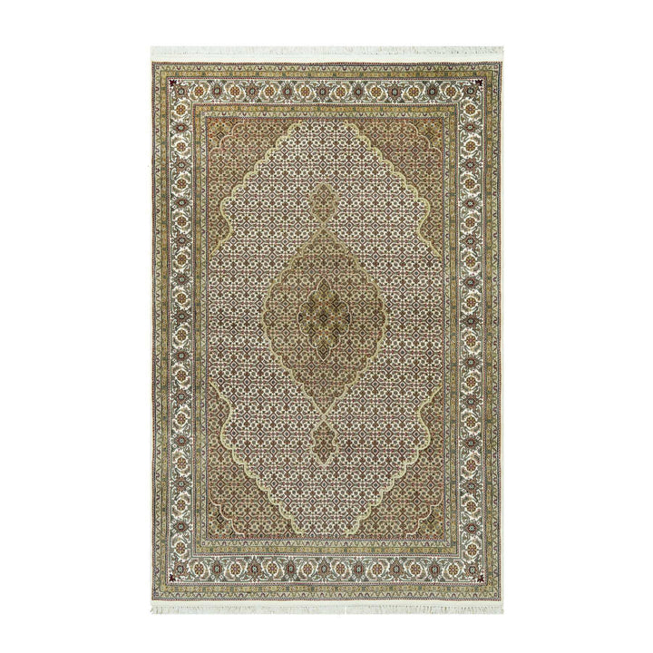 5'10" x 9'1" New Hand Knotted Ivory Wool Rectangle Oriental Rug - MOA10290594