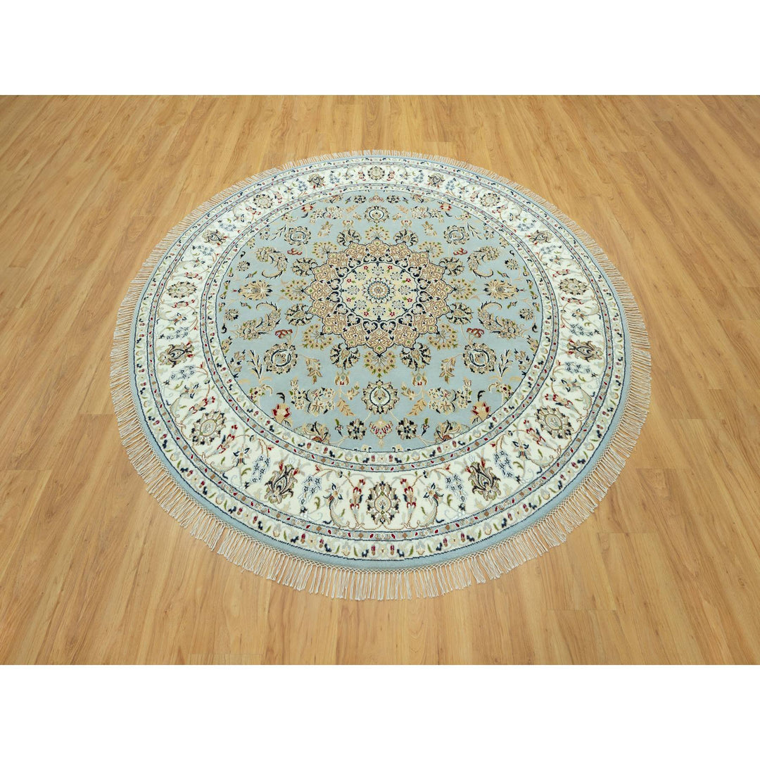 6'11" x 6'11" New Hand Knotted Blue Cotton Round Oriental Rug - MOA10290616