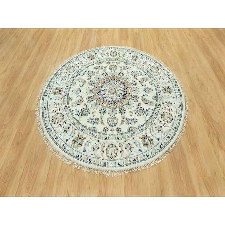 5'0" x 5'0" New Hand Knotted Ivory Wool Round Oriental Rug - MOA10290617