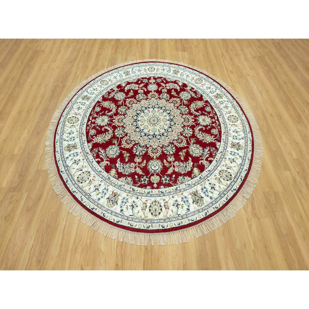 6'8" x 6'8" New Hand Knotted Red Wool Round Oriental Rug - MOA10290618