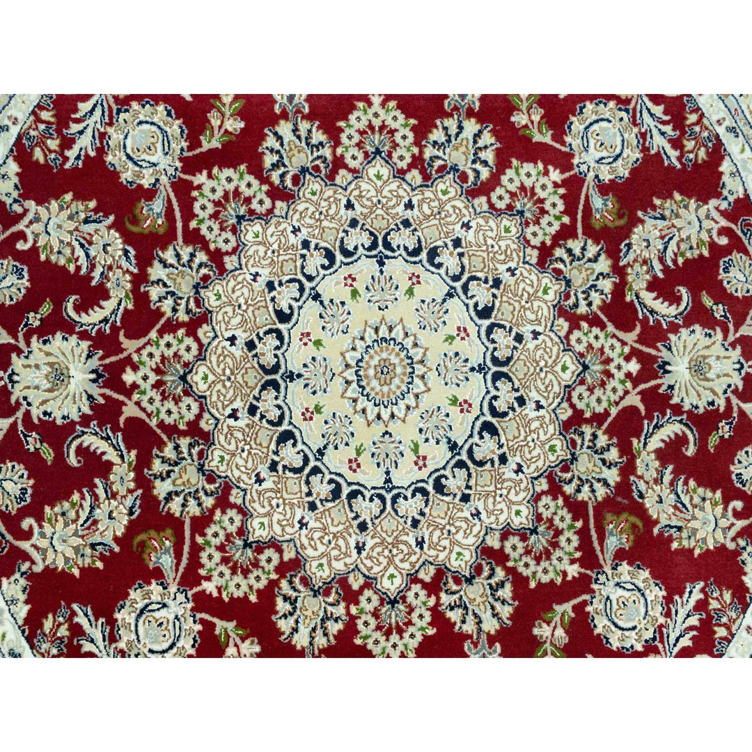 6'8" x 6'8" New Hand Knotted Red Wool Round Oriental Rug - MOA10290618