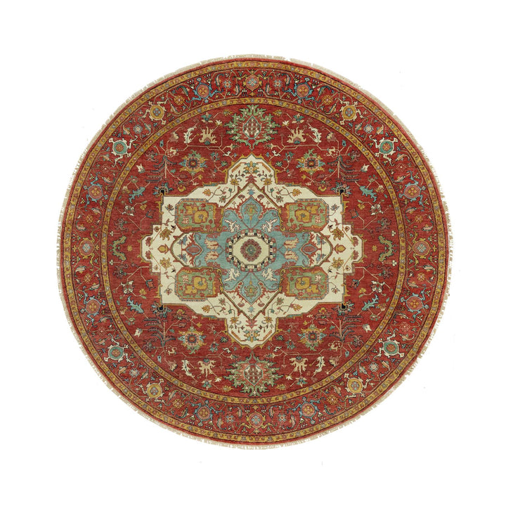 8'1" x 8'1" New Hand Knotted Red Wool Round Oriental Rug - MOA10290657