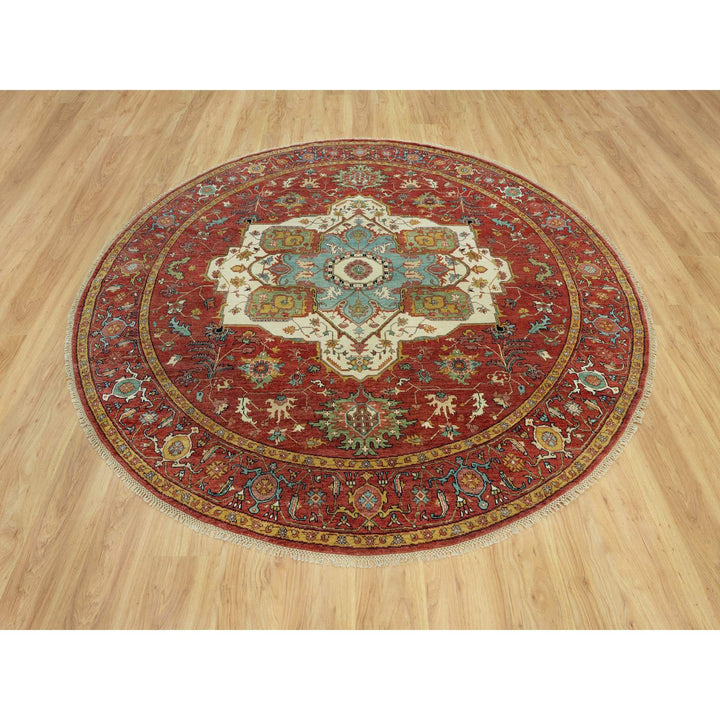 8'1" x 8'1" New Hand Knotted Red Wool Round Oriental Rug - MOA10290657