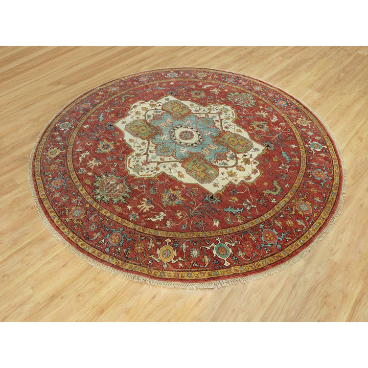 8'1" x 8'1" New Hand Knotted Red Wool Round Oriental Rug - MOA10290657