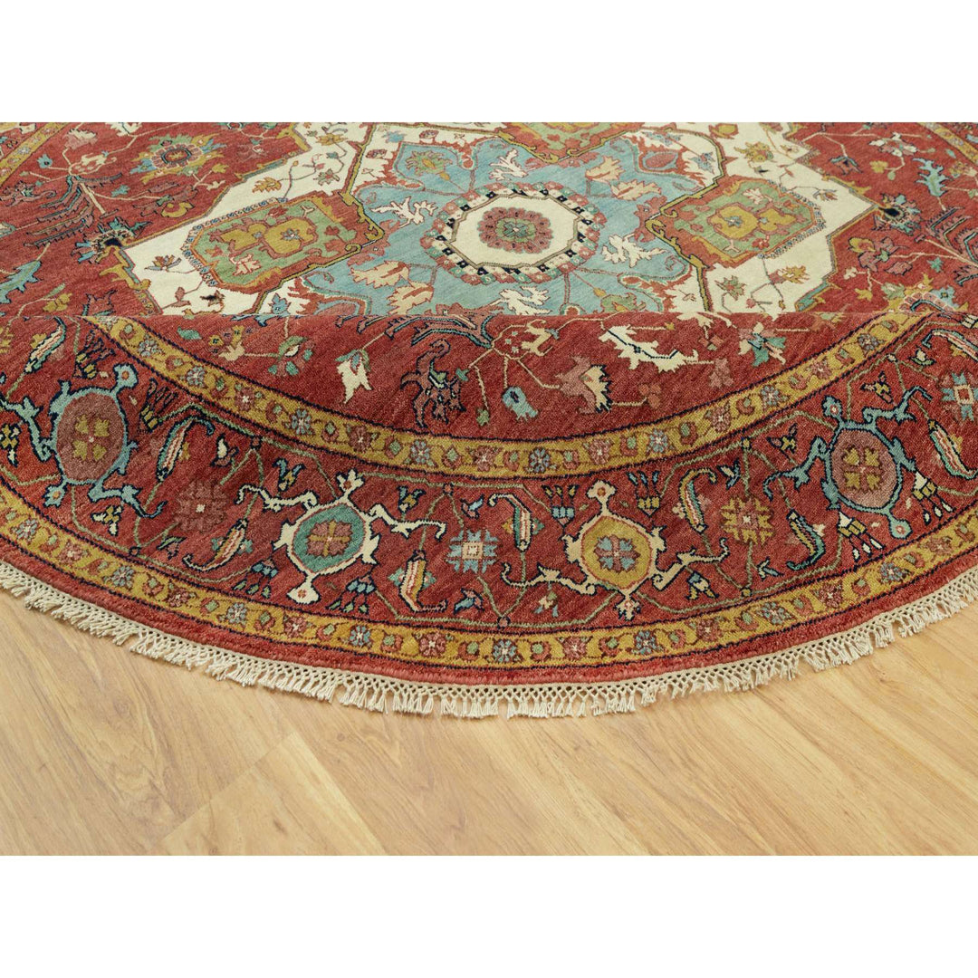 8'1" x 8'1" New Hand Knotted Red Wool Round Oriental Rug - MOA10290657