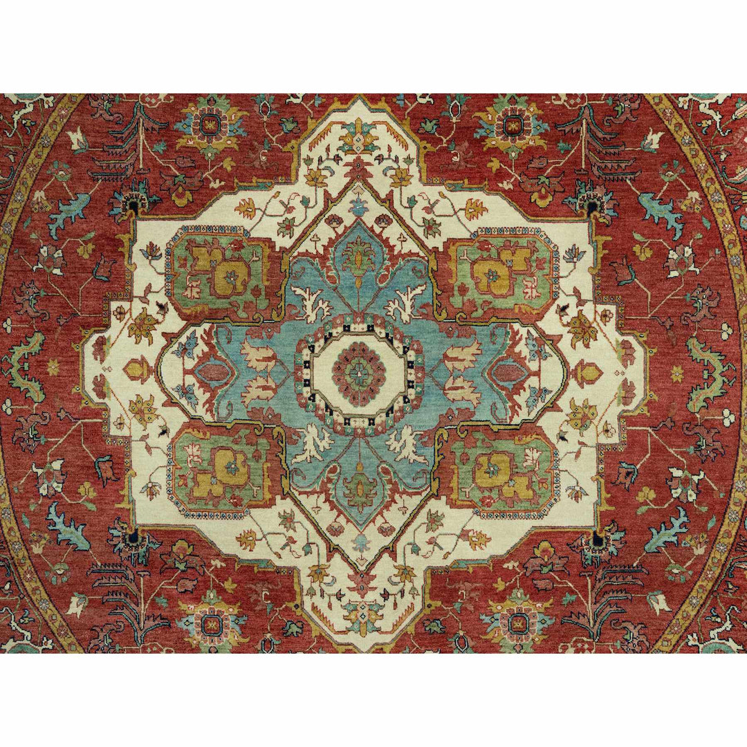 8'1" x 8'1" New Hand Knotted Red Wool Round Oriental Rug - MOA10290657