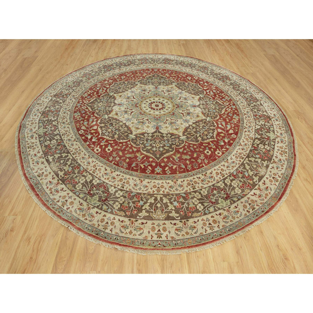 11'8" x 11'8" New Hand Knotted Red Cotton Round Oriental Rug - MOA10290662