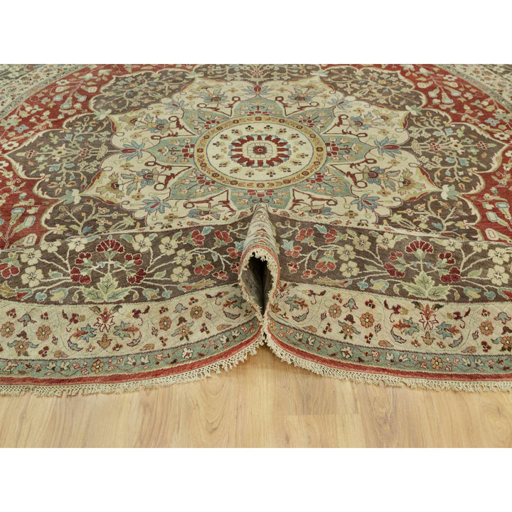 11'8" x 11'8" New Hand Knotted Red Cotton Round Oriental Rug - MOA10290662