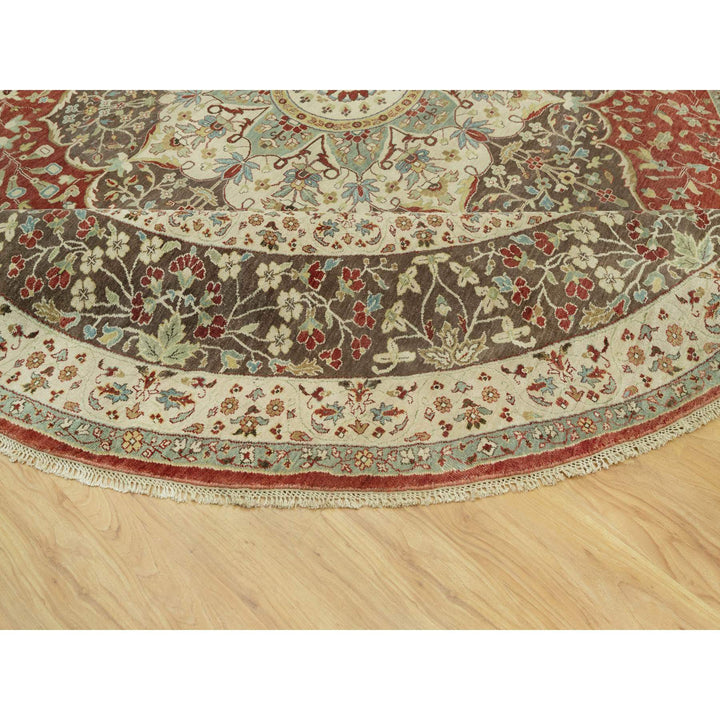 11'8" x 11'8" New Hand Knotted Red Cotton Round Oriental Rug - MOA10290662