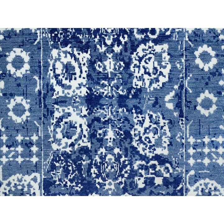 2'6" x 8'0" New Hand Knotted Blue Wool & Silk Runner Oriental Rug - MOA10290666