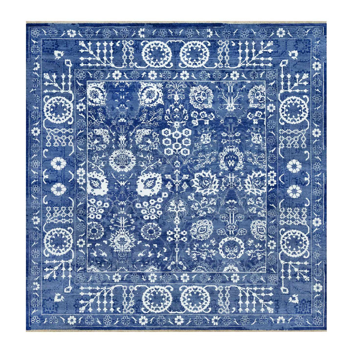 10'0" x 10'0" New Hand Knotted Blue Cotton Square Oriental Rug - MOA10290669