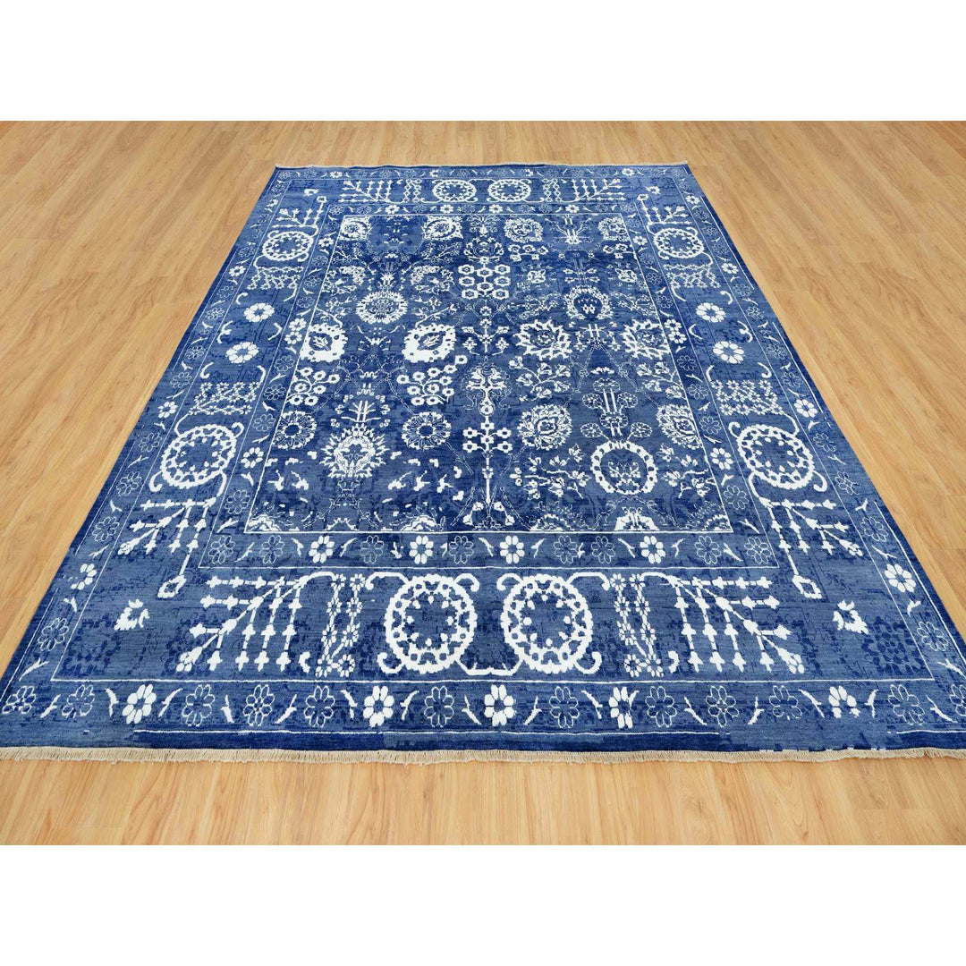 10'0" x 10'0" New Hand Knotted Blue Cotton Square Oriental Rug - MOA10290669