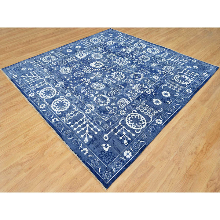 10'0" x 10'0" New Hand Knotted Blue Cotton Square Oriental Rug - MOA10290669