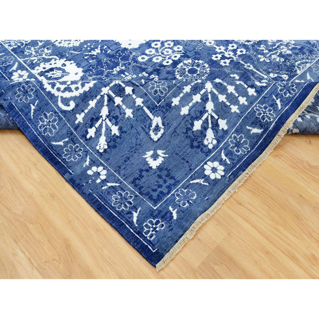 10'0" x 10'0" New Hand Knotted Blue Cotton Square Oriental Rug - MOA10290669