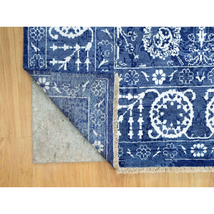 5'1" x 6'10" New Hand Knotted Blue Wool & Silk Rectangle Oriental Rug - MOA10290673