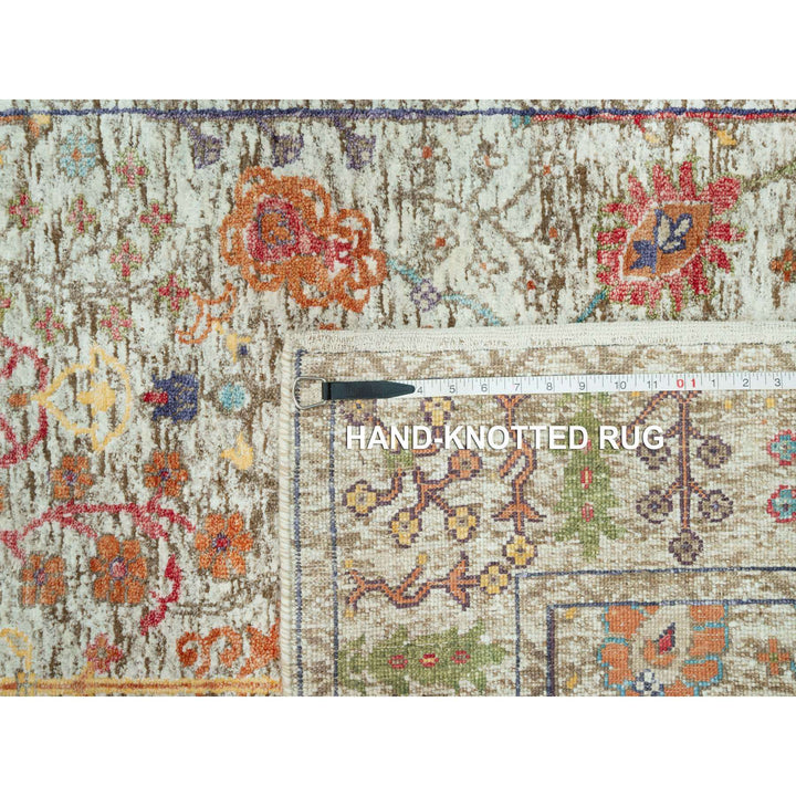 4'2" x 9'11" New Hand Knotted Beige Wool & Silk Runner Oriental Rug - MOA10290675