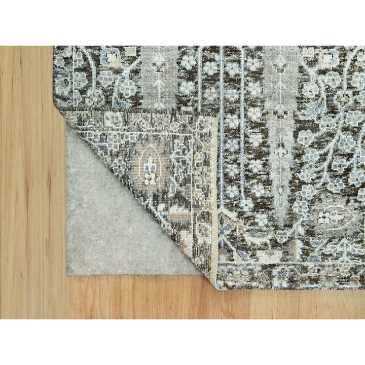 2'6" x 9'10" New Hand Knotted Grey Wool & Silk Runner Oriental Rug - MOA10290685