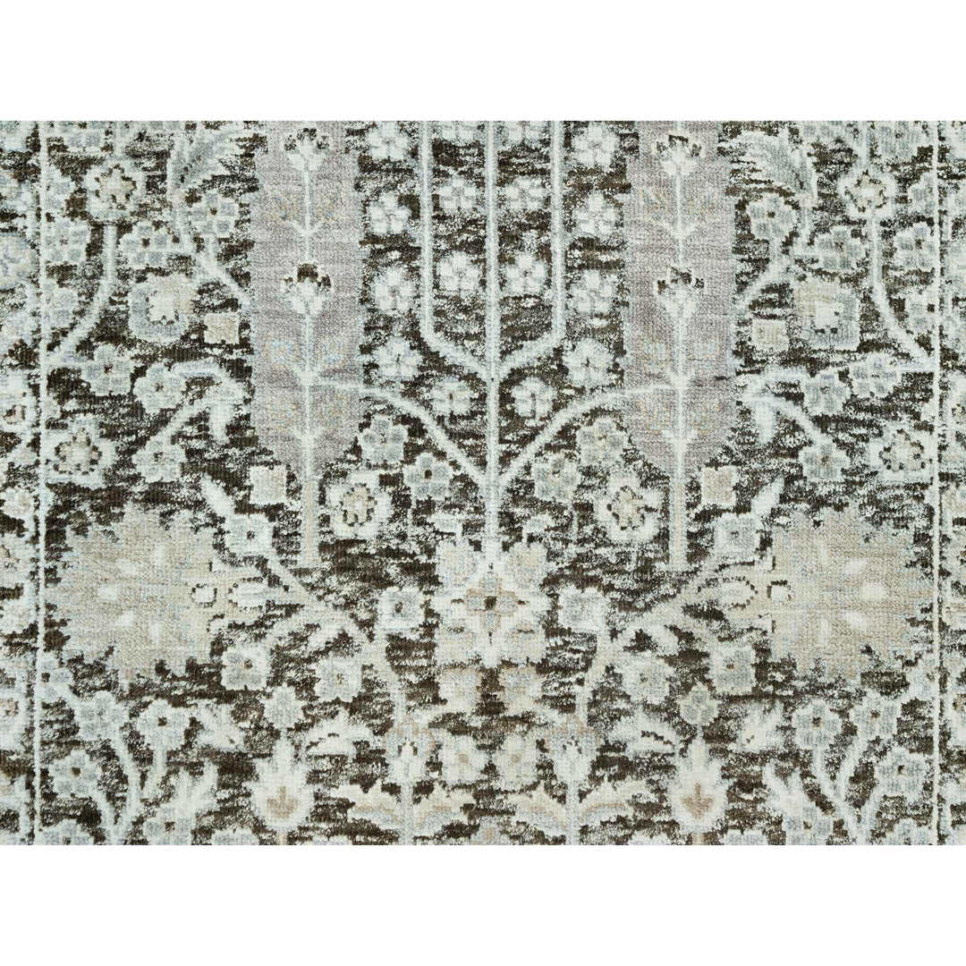 2'6" x 9'10" New Hand Knotted Grey Wool & Silk Runner Oriental Rug - MOA10290685