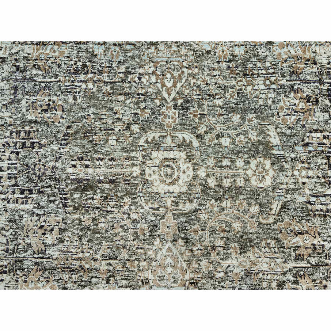 5'11" x 5'11" New Hand Knotted Grey Wool & Silk Round Oriental Rug - MOA10290686