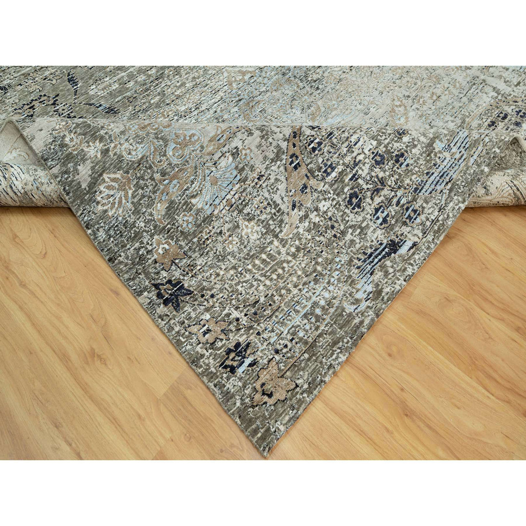 9'1" x 12'2" New Hand Knotted Grey Wool & Silk Rectangle Oriental Rug - MOA10290698