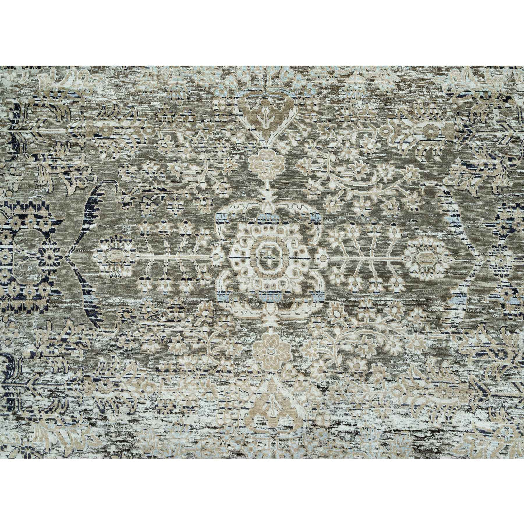 9'1" x 12'2" New Hand Knotted Grey Wool & Silk Rectangle Oriental Rug - MOA10290698