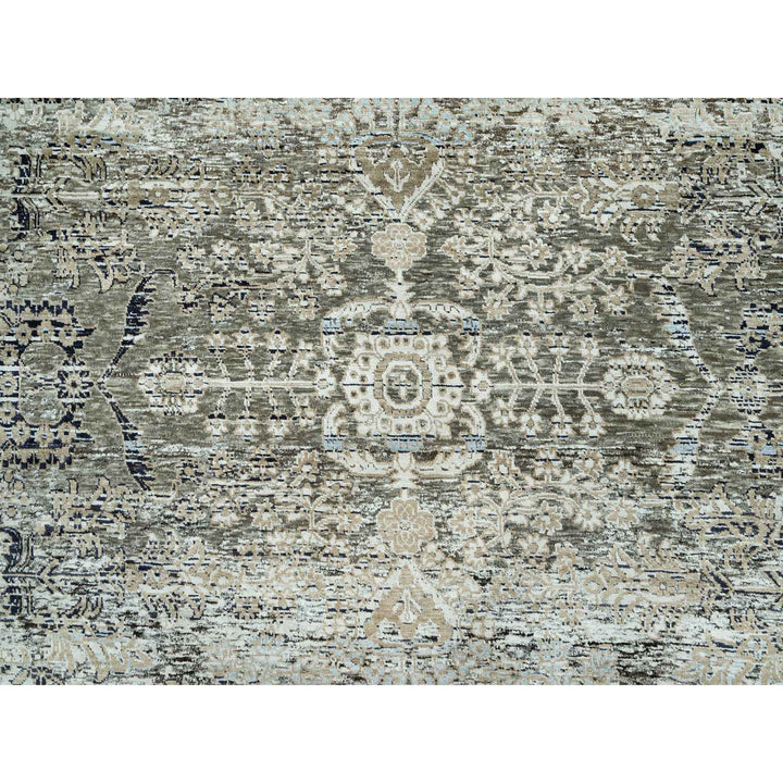 9'1" x 12'2" New Hand Knotted Grey Wool & Silk Rectangle Oriental Rug - MOA10290698