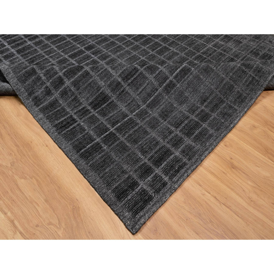 8'0" x 9'10" New Hand Loomed Black Cotton Rectangle Oriental Rug - MOA10290701