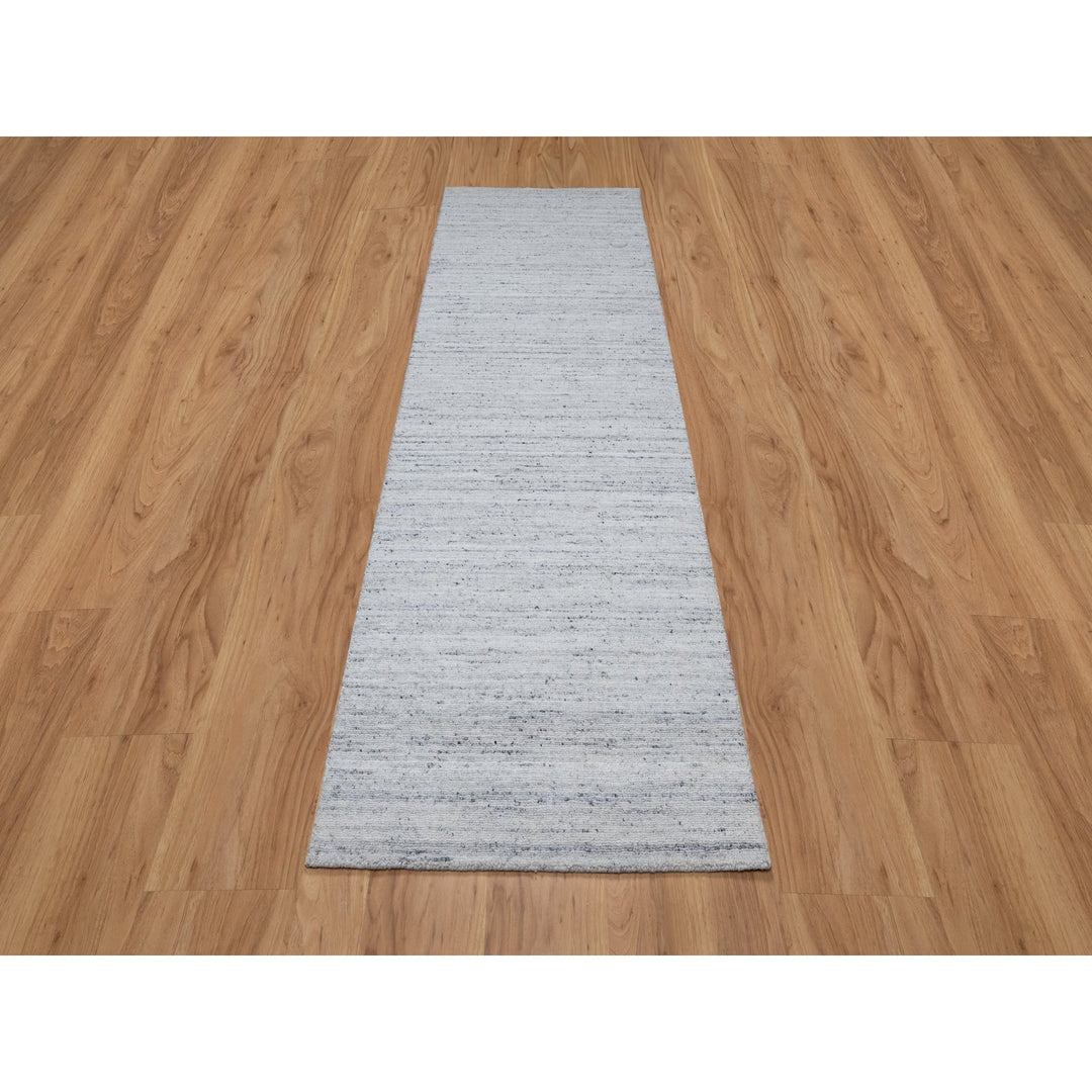 2'7" x 8'0" New Hand Loomed Grey Wool Runner Oriental Rug - MOA10290726