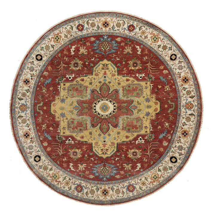 12'0" x 12'0" New Hand Knotted Red Wool Round Oriental Rug - MOA10290740