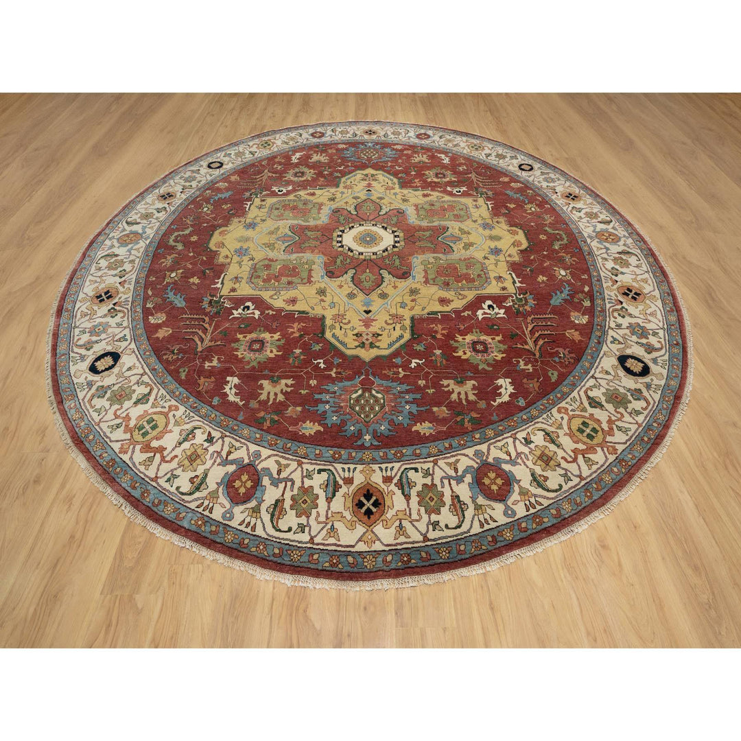 12'0" x 12'0" New Hand Knotted Red Wool Round Oriental Rug - MOA10290740