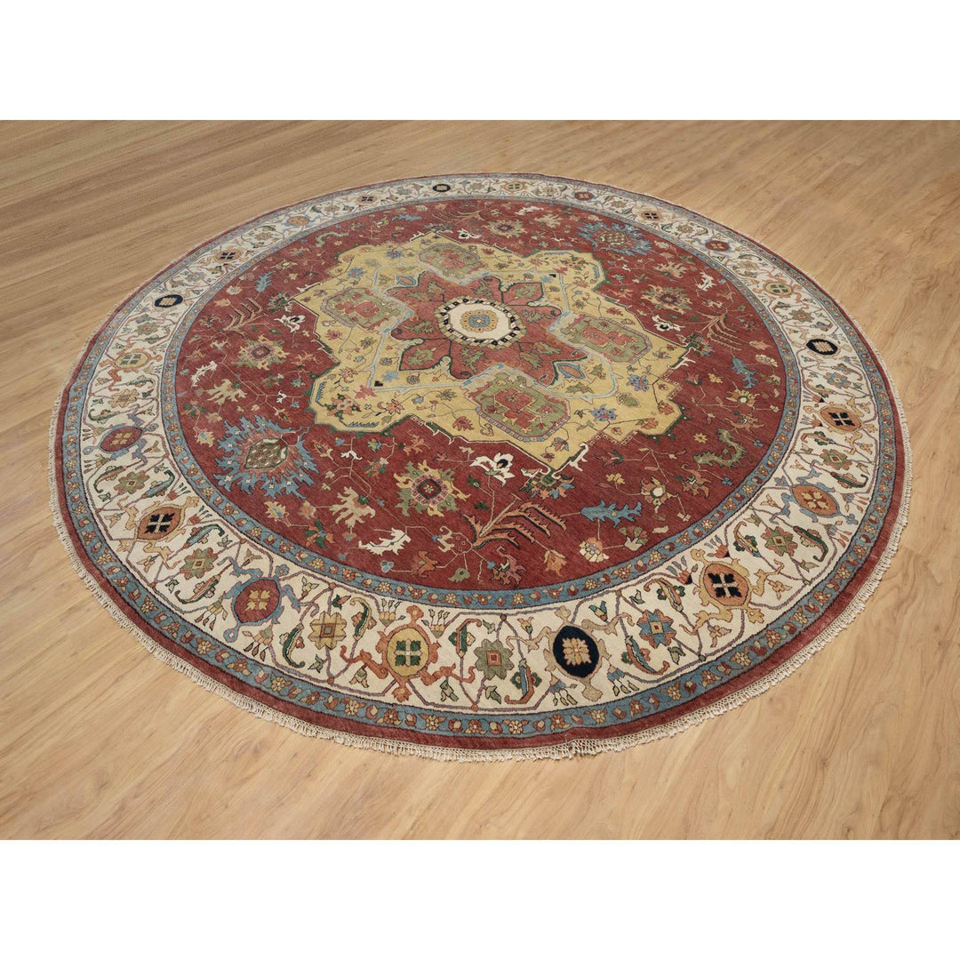 12'0" x 12'0" New Hand Knotted Red Wool Round Oriental Rug - MOA10290740