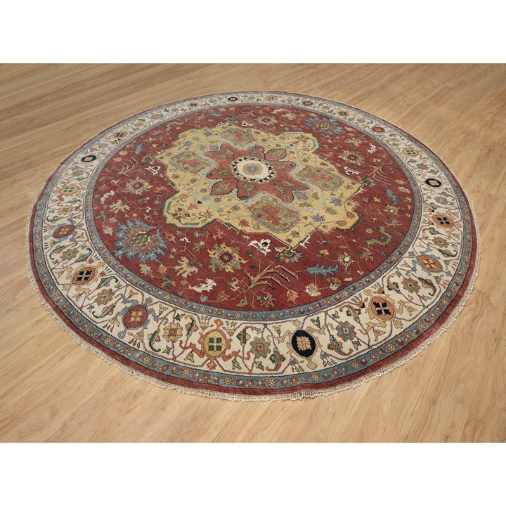 12'0" x 12'0" New Hand Knotted Red Wool Round Oriental Rug - MOA10290740