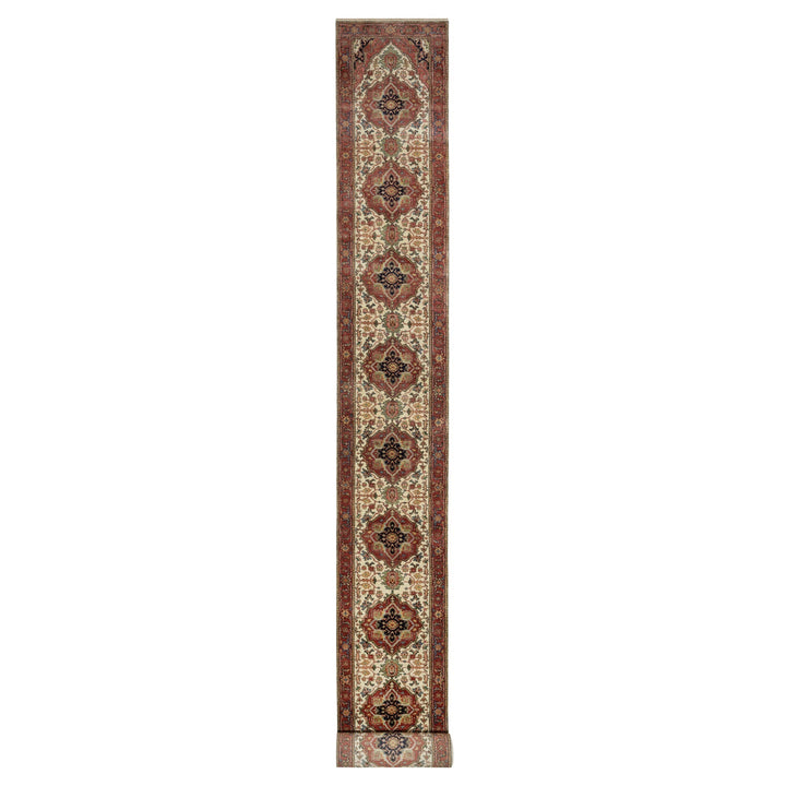 2'7" x 21'10" New Hand Knotted Ivory Wool Runner Oriental Rug - MOA10290752